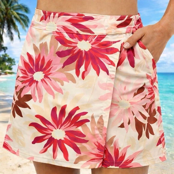 Ripskirt Dresses & Skirts - RipSkirt Hawaii Wrap Skirt Women's M Cream Floral Pockets Adjustable Beach Swim